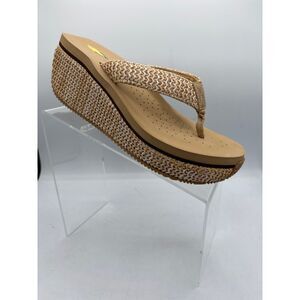Volatile Island Wedge Womens Thong Sandal Size 8 Natural Woven Raffia slip on